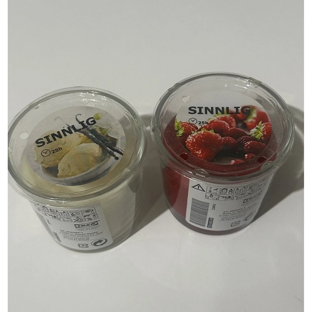IKEA Sinnlig Scented 25h Candles w/ Glass Containers, Vanilla And‎ Berries Set 2